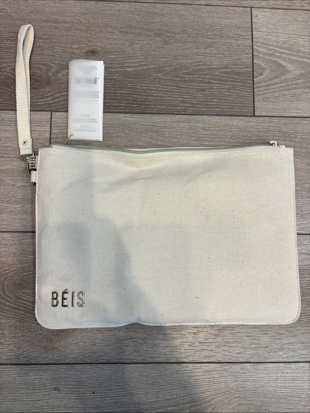 BEIS Cream Canvas Wristlet Clutch with Detachable Strap